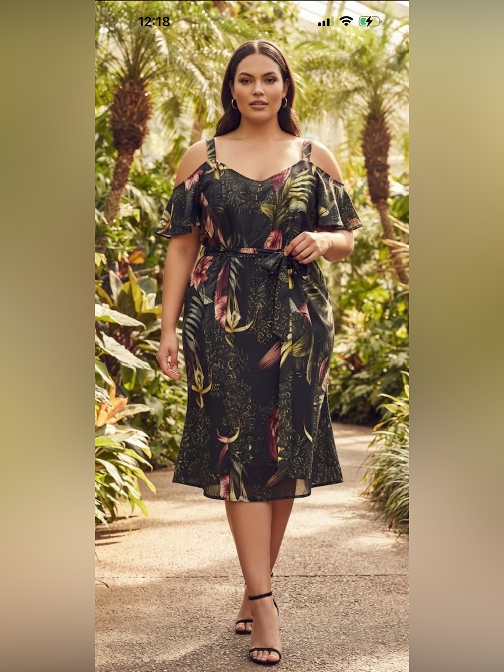 City Chic NWT Black Tropical Cold-Shoulder Midi Dress